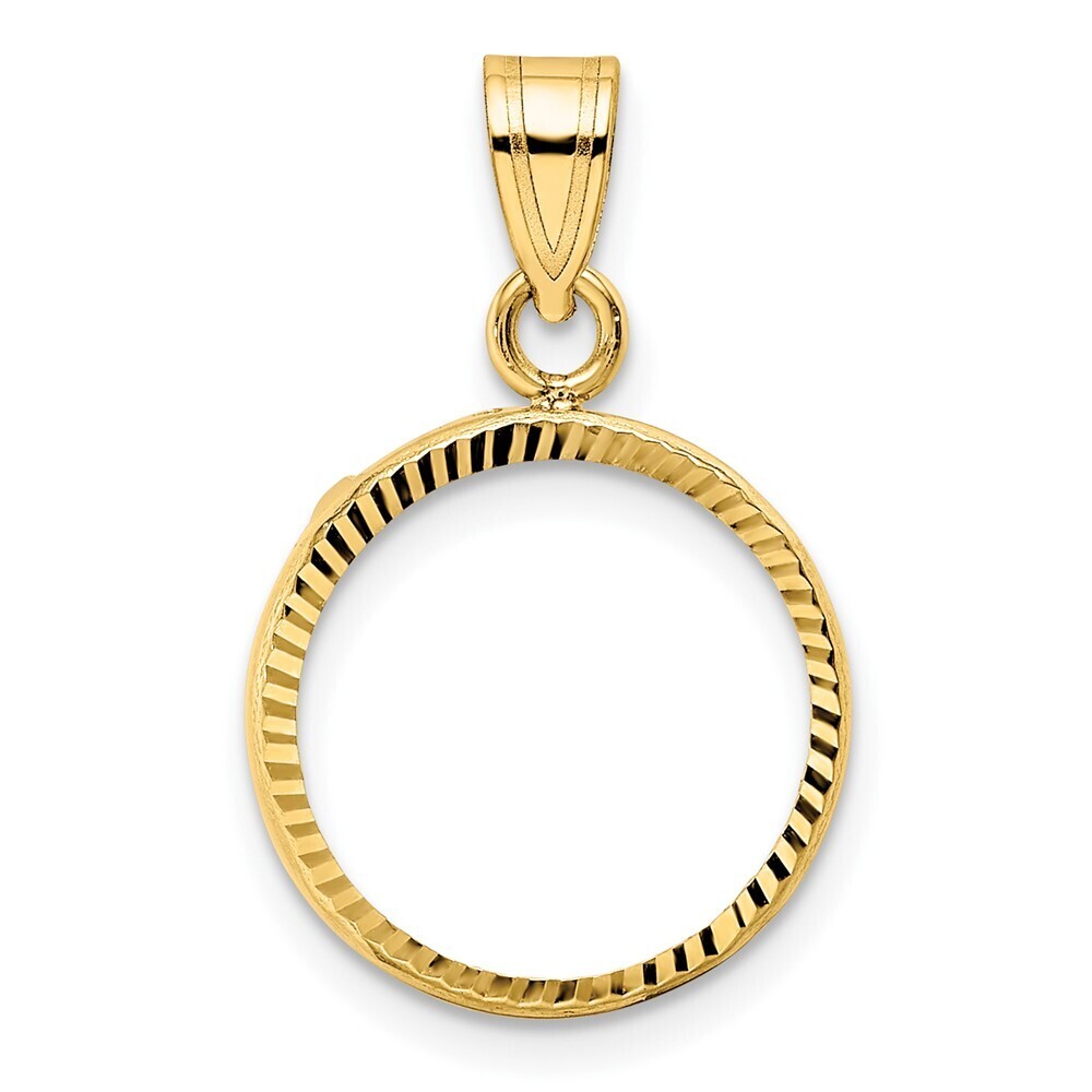 14k Yellow Gold Polished And Diamond-Cut 14.0mm Prong Coin Bezel Pendant